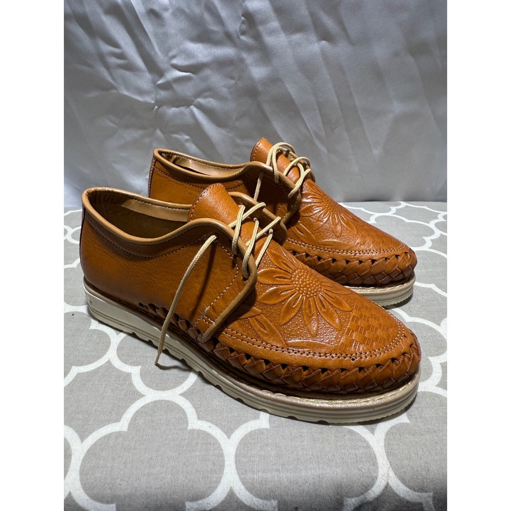 Leather Huarrache Shoes Viva La Vida Floral Lace Up Comfort‎ Shoes